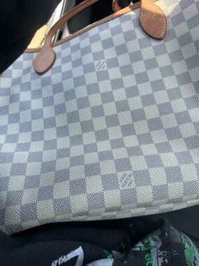 Louis Vuitton Damier Azur Check Tote with Brown Leather Handles